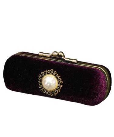 AOEGBY Lipstick Case Portable Exquisite Velvet Lipstick Organizer Vintage Copper Beads Protect Lipstick Jewelry(Purple)