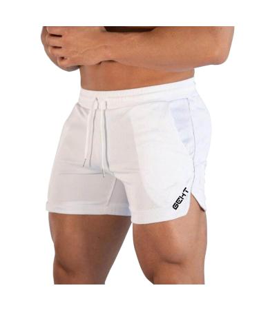 Vedolay Solid Casual with Pockets Drawstring Color Men Shorts Sports Waist Mid Men's Casual Long Cotton Shorts for Men White Large