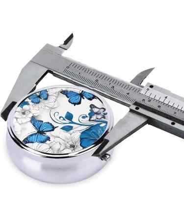 Blue Butterflies White Flowers Mini Round Pill Box | 3 Compartment Travel Organizer | Portable Medicine Case for Home & Office - Buy Online on GoSupps.com