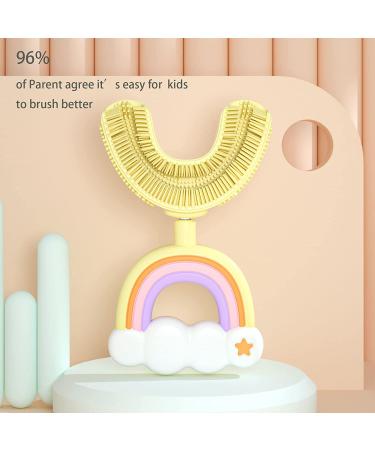 2 Pack Toddler Toothbrush for Ages 2-6 by RAXIFU - U-Shape Extra Soft Kids Toothbrush (Rainbow Blue-Yellow) - Buy Online on GoSupps.com