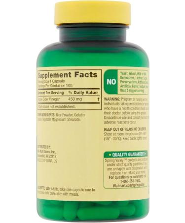 Spring Valley Apple Cider Vinegar Dietary Supplement 450mg - 100 Capsules | Natural Weight Management Support - Buy Online on GoSupps.com