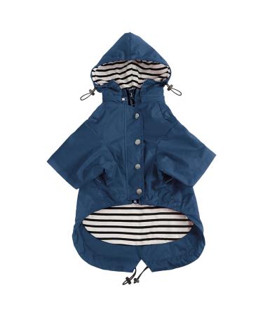 Minezi hundred coat with zipper and reflective buttons rain/waterproof adjustable shoulder strap removable hood keeps the dog clean and neatly dark blue-L Large (chest: 60-69cm) dark blue