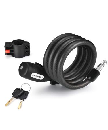 LEICHTEN Bike Lock 4 Feet Coiled Bike Cable Lock with Keys High Security with Mounting Bracket, for Bicycle Outdoors Heavy Duty 1/2 Inch Diameter 1 4 Feet - Key Lock