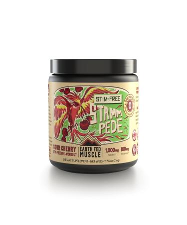 Earth Fed Muscle Stammpede Sour Cherry Pre Workout Powder for Men & Women Pre Workout No Caffeine Vegan & Gluten Free Boosts Focus & Endurance Lion s Mane Taurine Peak O2 30 Servings