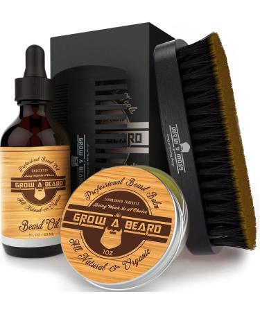 Beard Kit For Men Grooming & Care | Trimming Tool Set w/Beard Wash Shampoo | Complete Beard Grooming Kit, Growth Oil, Balm, Brush, Comb & Scissors w/Gift Box Package, Perfect Men's Grooming Kit Gifts