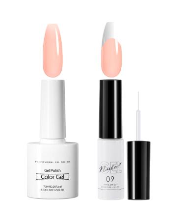 Gel Nail Polish Set Jelly Nude & White French Manicure Kit Soak Off UV/LED Gel Nail Varnish Sheer Nude Gel Nail Polish With White Nail Liner Painted Gel Polish for Nail Art DIY