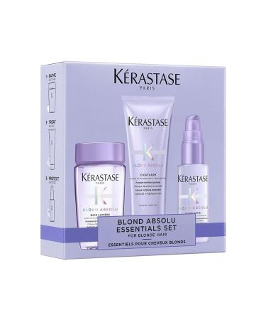 KERASTASE K rastase Blond Absolu Discovery Set with illuminating shampoo nourishing conditioner and strengthening heat protection serum with hyaluronic acid for blonde and bleached hair travel size
