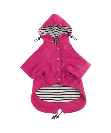 Minezi hundred coat with zipper and reflective buttons rain/waterproof adjustable shoulder strap removable hood keeps the dog clean and neatly Rosa-Xs X-Small (breast size: 38-42cm) pink