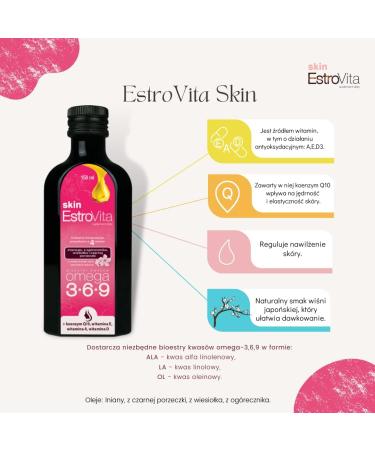  Estrovita Skin Cherry Sakura 150 ml Composition of omega-3 6 9 vegetable fatty acids isolated from a unique blend of 4 vegetable oils - Buy Online on GoSupps.com