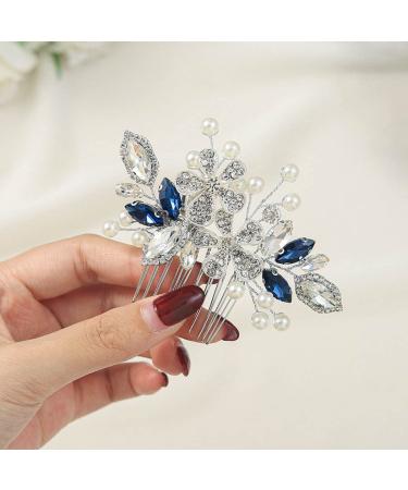 Blue Crystal Bride Wedding Hair Comb - Pearl Rhinestone Bridal Hair Piece for Women and Girls - Buy Online on GoSupps.com