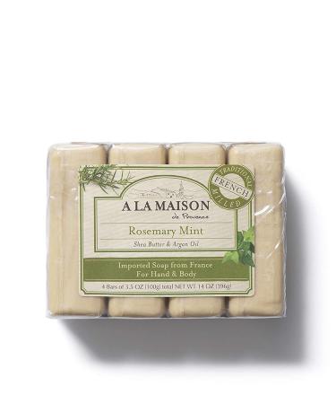 A La Maison Rosemary Mint Bar Soap 3.5 oz. | 4 Bars Triple French Milled All Natural Soap | Moisturizing and Hydrating For Men, Women, Face and Body Pack of 1