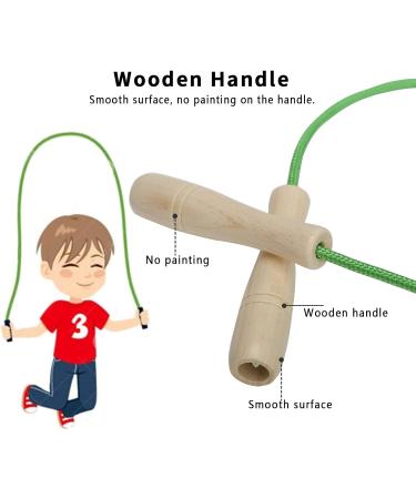 Adjustable 270cm Kids Jump Rope - Wooden Handle & Cotton Rope for Boys & Girls - Green Fitness Spring Rope - Buy Online on GoSupps.com