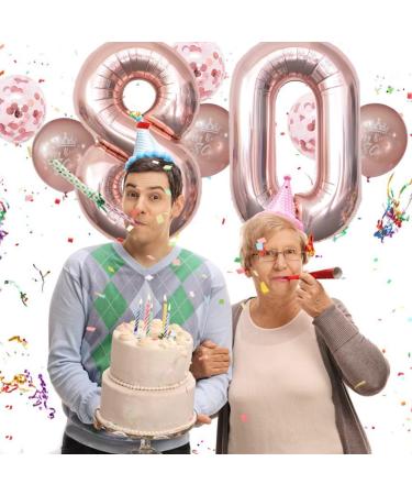 Rose Gold 80th Birthday Balloons Set for Women - Unique Decorations with Printed Latex Happy Birthday Balloons and Confetti Balloons - Buy Online on GoSupps.com