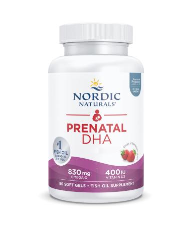 Nordic Naturals Prenatal DHA Omega-3 830mg with EPA and DHA High Dosed Strawberry Taste 90 Soft Capsules Lab Tested Soy Free Gluten Free Non-GMO
