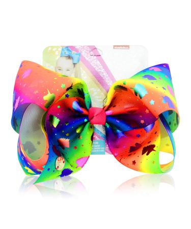 Unicorn Hair Bow for Girls - 8 Inch Large JoJo Siwa Style Hair Bow with Alligator Clips Hair Barrettes Accessories Unicorn Bows Best Xmas Gift