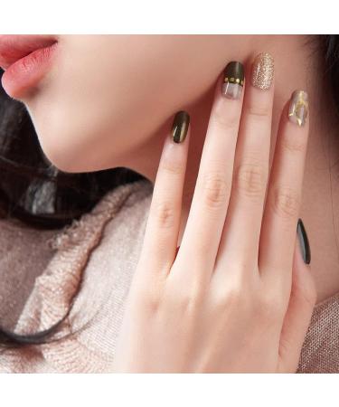 Zinipin Gellight Semi-Cured Gel Nail Strips | 36 Nail Wraps | Includes Nail Wipes Cuticle Stick & Nail File | Gold Foil Neutral Glitter Marble (Juniper Khaki) - Buy Online on GoSupps.com