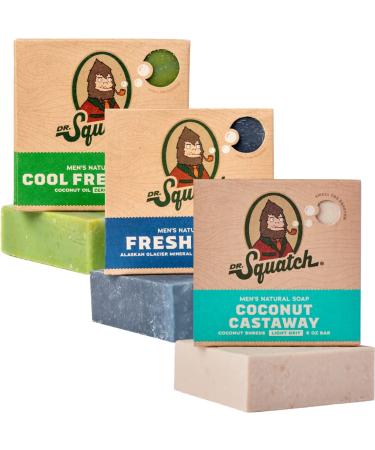 Dr. Squatch All Natural Bar Soap for Men, 3 Bar Variety Pack, NEW Coconut Castaway, Fresh Falls, and Cool Fresh Aloe - Natural Men's Bar Soap Coconut, Fresh Falls, Fresh Aloe - Buy Online on GoSupps.com
