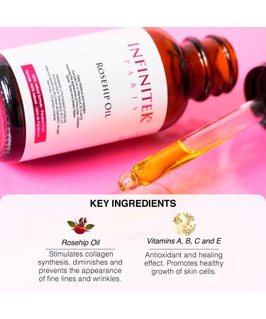 Buy Infinitek Paris Rosehip Oil 1 Fl Oz | Hydrating & Repairing Vitamin E Face Oil | Natural Moisturizer for Glowing Skin - Buy Online on GoSupps.com