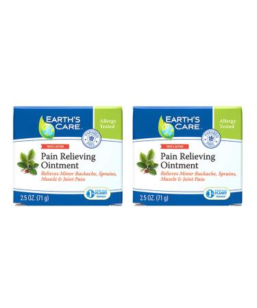 Earth's Care Triple Action Pain Relieving Ointment No Parabens Colors or Fragrances Allergy-Tested 2.5 OZ (2 Jars).