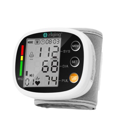 Wrist Blood Pressure Monitor Rechargeable Blood Pressure Machine with 2x99 Sets of Memory Large LCD Voice Broadcast for Home Use BP Machine, Adjustable 57.7in Wrist Circumference, Black+White
