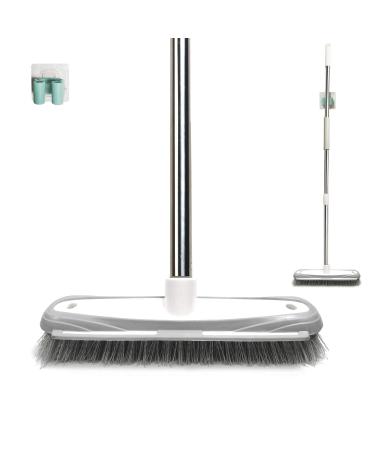 IZSOHHOME Floor Scrub Brush with Long Handle for Cleaning Tile Kitchen Bathroom Patio Wall and Deck.Adjustable Stainless Steel Long Handle-46.5" White