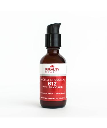 PURALITY HEALTH Micelle Liposomal Liquid Vitamin B12 with Fulvic Acid 2500 mcg. Combined Methylcobalamin with Organic Glycerin Extract Maximum Absorption Energy Boost Vegan Friendly