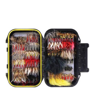 Croch 120pcs Dry Flies Wet Flies Flies Box Set Mix Designs Fishing Lure Bass Salmon Trouts Flies Floating/Sinking Assortment with Waterproof Fly Box