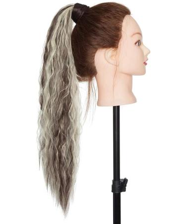 20 Inch Real Long Corn Wave Ponytail Clip in Hair Extensions - Dark Brown & Bleach Blonde - Buy Online on GoSupps.com