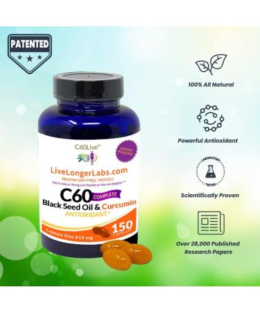 C60live C60 Complete with Black Seed Oil & Curcumin | Antioxidant Supplement for Longevity & Cognitive Function | 150 Gel Capsules - Buy Online on GoSupps.com