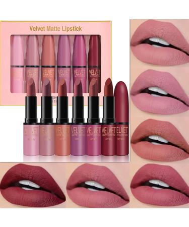 6 Colors Matte Lipstick Set | Velvet Nude Moisturizer Kit - Waterproof Durable & Non-Stick | Perfect Gift Set for All Occasions - Buy Online on GoSupps.com