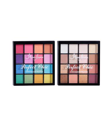 2pcs Professional Eyeshadow Palette Makeup Set(Warm Neutrals +Brights ) - 16 Colors Ultimate Highly Pigmented Eye Shadow Cosmetics Pallet, 2 Count