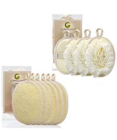 CROVIN Natural Loofah Pads and Mesh Sponge Bundle - Exfoliating Loofah Body Scrubbers Cleanse Your Skin for Men and Women s SPA - Perfect for Bath Shower
