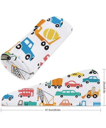 Cartoon Cars Microfiber Hair Towel Wrap for Women - Super Absorbent 10"x26" Hair Turban with Button - Buy Online on GoSupps.com