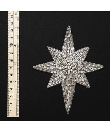 Star Rhinestone Beaded Applique Patch TR-12145 - Crystal / Silver (2-pcs) - Buy Online on GoSupps.com