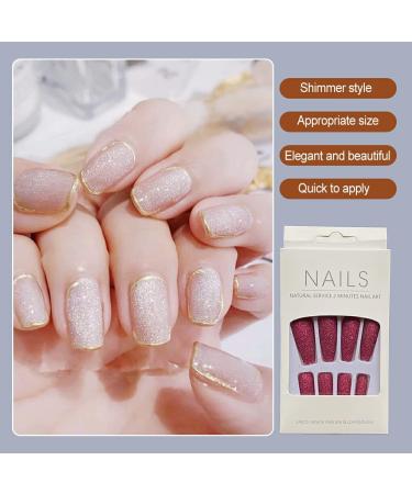 AUklOPVZZ 1 Set French Tip Press on Nails Solid Color Extension Shimmer Fingernails Decals Full Cover Salon Gifts Manicure Kit H33-Rosered jelly glue - Buy Online on GoSupps.com