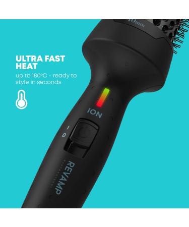 REVAMP Progloss Big Hot Round Brush - 40mm Heated Brush for Volume and Lasting Curls | Ceramic Barrel, Ionic Jet, Progloss Oil Infusion | Salon Shine, Frizz-Free Finish - Black - Buy Online on GoSupps.com