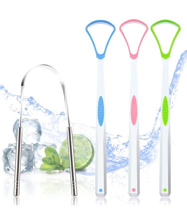4PCS Tongue Scraper, Stainless Steel Tongue Cleaners, 100% BPA Free Fresher Tongue Tools, Healthy Oral Hygiene Brushes, Medical Grade Reusable Stainless Steel, Eliminate Bad Breath