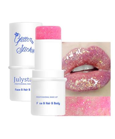 Face body glitter stick mermaid face glitter gel waterproof fine glitter for face/body/hair/eyes/lip sequins color sparkling face glitter make-up (#02 pink)