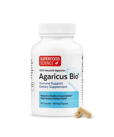 Superfood Science Agaricus Bio Immune Support Supplement 600mg USDA Organic Agaricus Blazei Mushroom Per Capsule for Immune Defense and Cellular Health High Beta Glucan 60 Capsules