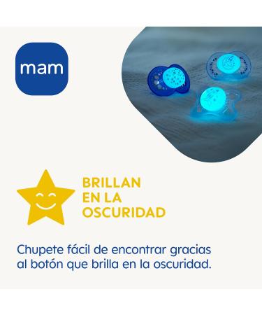 MAM Pacifier with Ventilated Shield - Glow in the Dark Silicone 16+ Months Self-Sterilizing Box Extra Thin & Flexible - Neutral Matt Pack of 2 - Buy Online on GoSupps.com
