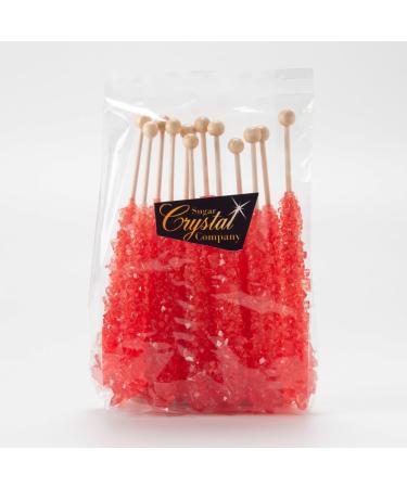 Red Strawberry Candy Sugar Crystal Rock on a Stick 12 x Lollies - Individually Wrapped - Candy Buffet Favours Cake Decorating - Drink/Cocktail Swizzle Stick Stirrers