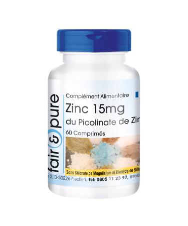 Fair & Pure - Zinc 15mg (elemental content) of zinc picolinate - vegan - high dosage - 60 zinc tablets