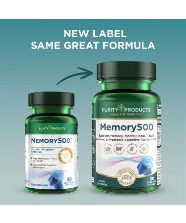 Purity Products Memory500 Bacopa monniera/Brahmi Elite Nootropic Complex - Supports Peak Cognitive Performance*, Increased Learning Speed* and Healthy Memory & Recall* - 30 Vegetarian Caps 30 Count (Pack of 1) - Buy Online on GoSupps.com
