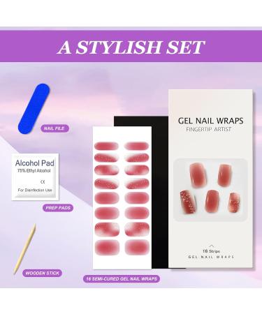 Semi Cured Gel Nail Strips 16 Pieces Glitter Gel Nail Stickers Full Nail Wraps Soft Self Adhesive Natural French Tip Manicure Kit with 2 Prep Pads Nail File & Wooden Stick - Blushing Whisper - Buy Online on GoSupps.com