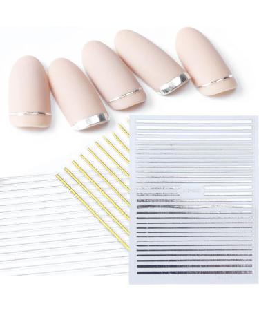 Gold/Silver Nail Art Geometric Pattern Decals Curve Patch 3D Nail Sticker Fake Fingernail Accessories Stripe Lines Nail Paste(Type B gold) Goldtype B - Buy Online on GoSupps.com