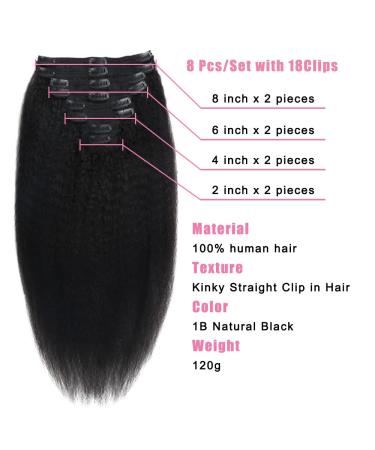 Brazilian Remy Kinky Straight Clip In Hair Extensions - Natural Black 16 120g - Buy Online on GoSupps.com