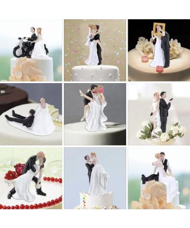 TOUFA Cake Topper Synthetic Resin Bride & Groom Wedding Cake Topper Romantic Wedding Party Decoration Adorable Figurine Craft Gift Black & White 4 - Buy Online on GoSupps.com