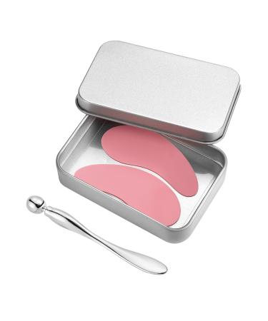 1 Pair Reusable Eye Patch Silicone Reusable Eye Gel Pads Eye Wrinkle Patches Under Eye Mask Plump Fine Lines & Wrinkles with Metal Eye Cream Applicator & Tin Case (Pink)