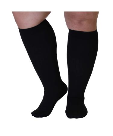 Mojo Compression Socks 3XL Plus Size Support Hose, 20-30mmHg, Unisex, Wide Calf, Opaque Design, Made in USA - Alleviates Chronic Venous Insufficiency & Spider Veins 3X-Large Black