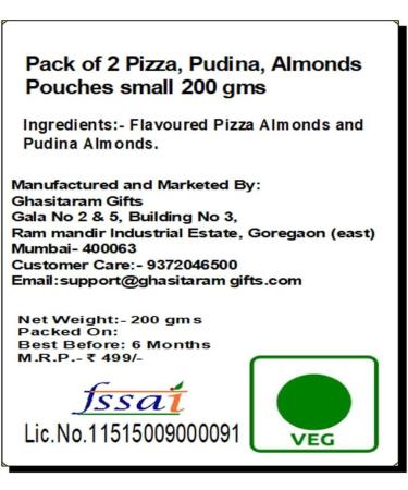 Jaiccha Ghasitaram Rakhi Gifts for Brothers Rakhi Dryfruits - Pack of 2 Pizza Pudina Almonds Pouches Small 200 GMS with 2 Rudraksh rakhis - Buy Online on GoSupps.com